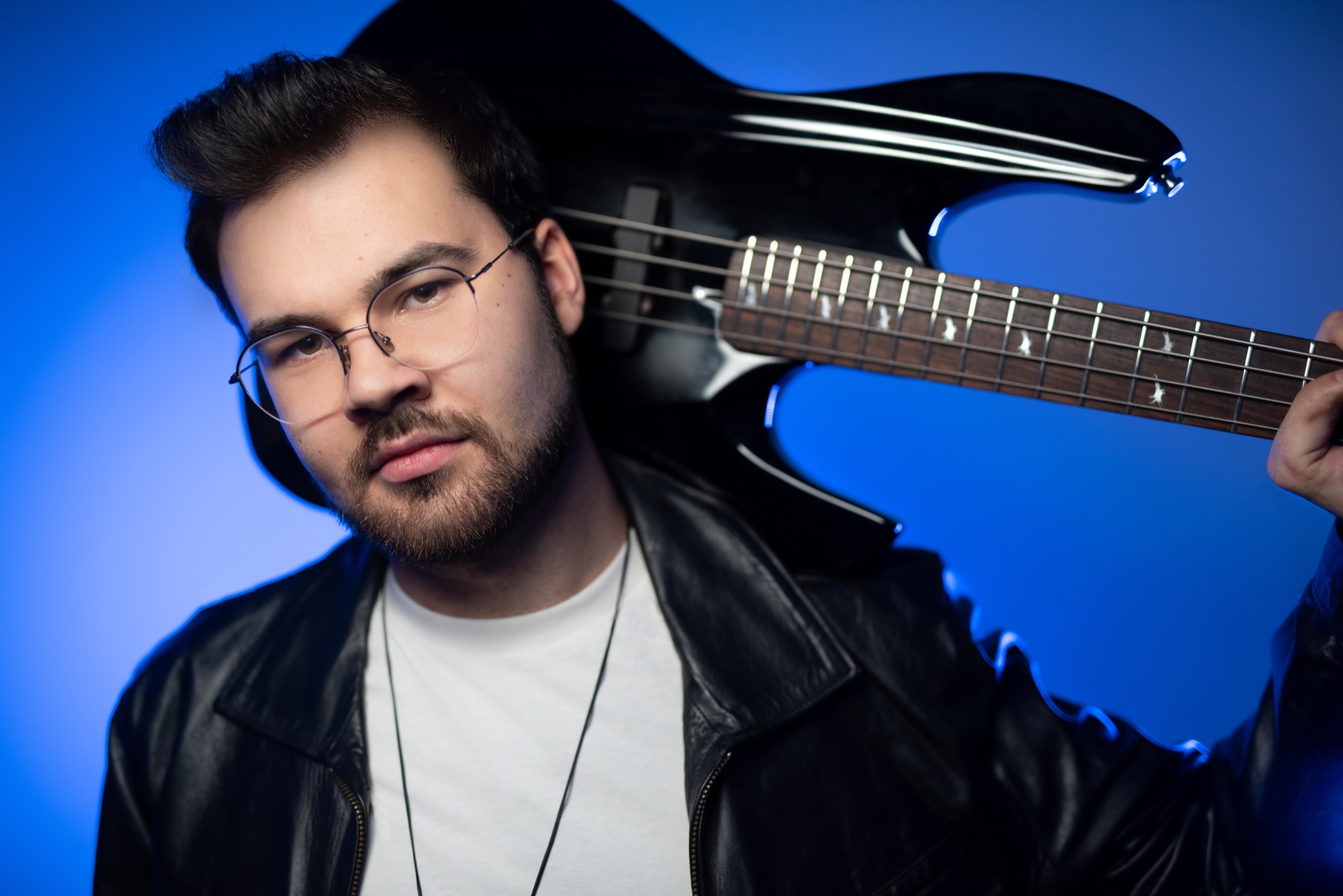Robbie D. Carpenter with bass guitar